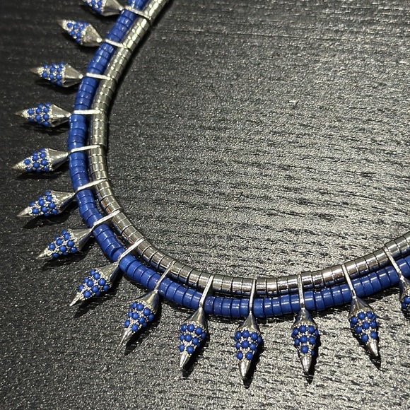 Noir Jewelry Lapis Stone Rhodium-Plated Spike “Rippling Water” Necklace - NWT - Picture 7 of 8